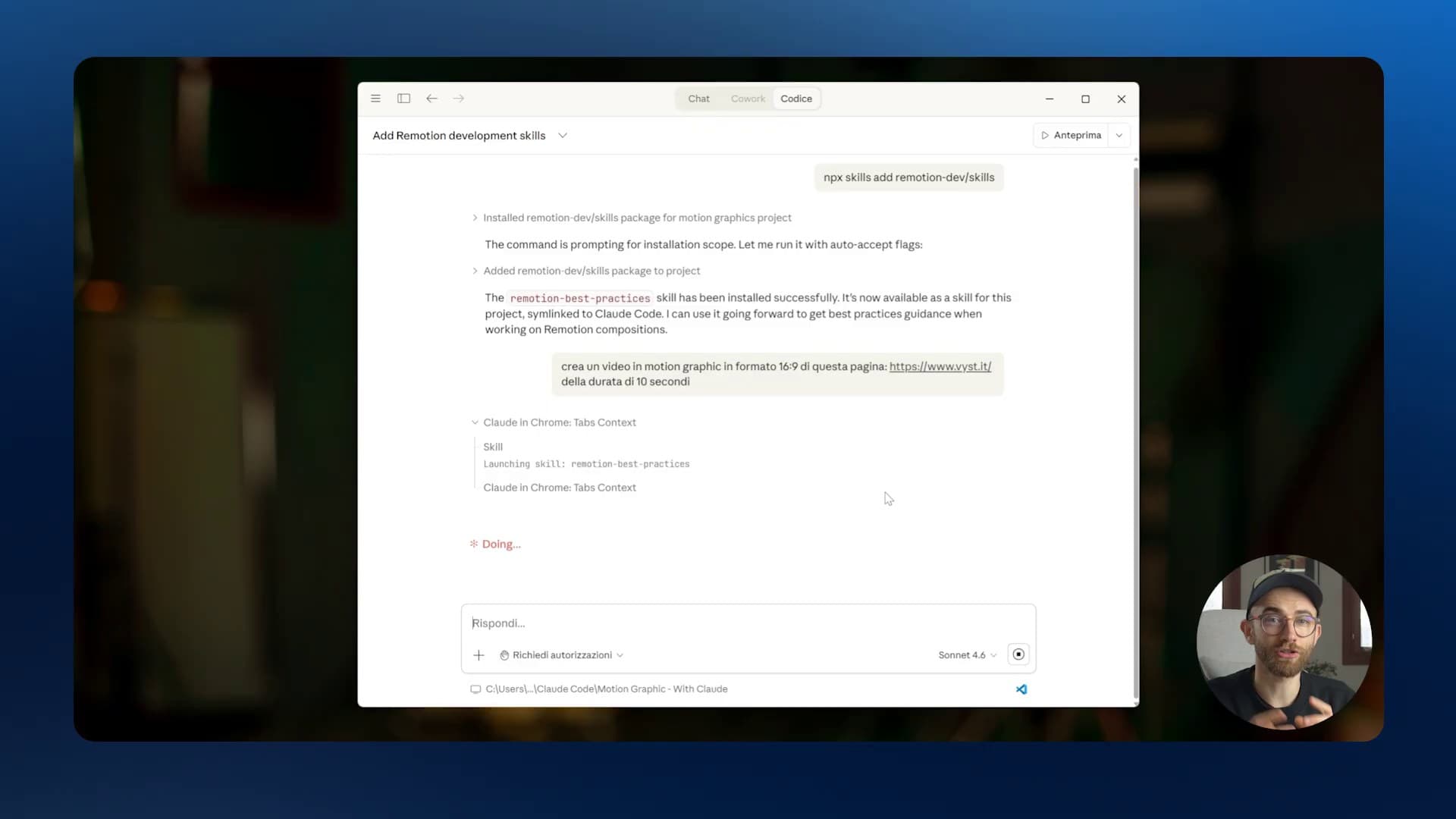 Claude Code con la skill Remotion installata
